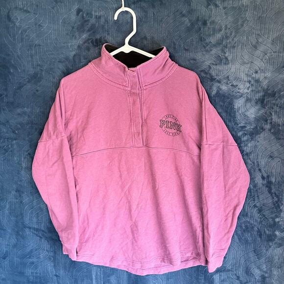 PINK Victoria's Secret Sweaters - Victoria’s Secret Pink Purple Quarter Snap LOVE PINK Sweater Womans Size XS‎